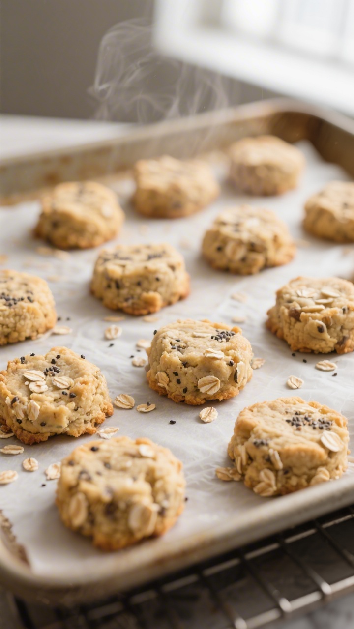 Close-up detail: A tray of freshly baked soft banana oat bites cooling on parchment, edges lightly g