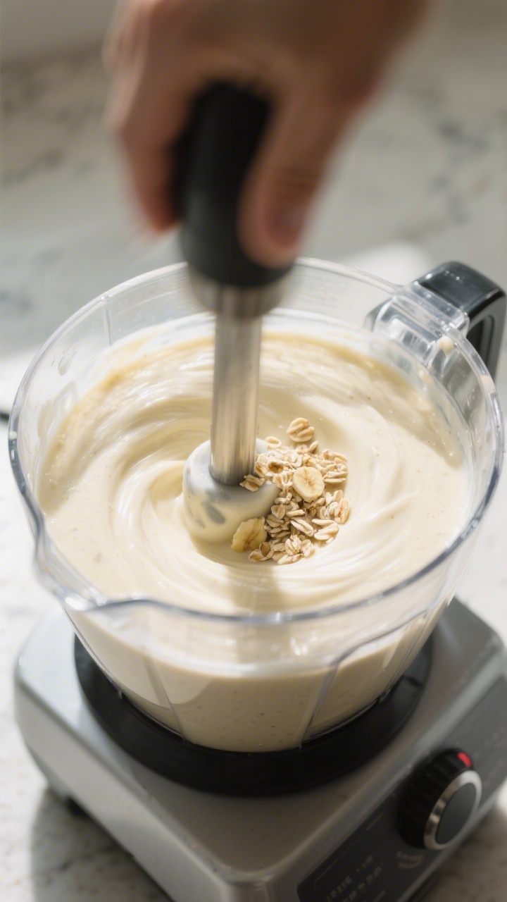 Cooking process: Action shot of the smoothie being blended—ingredients already combined and partia