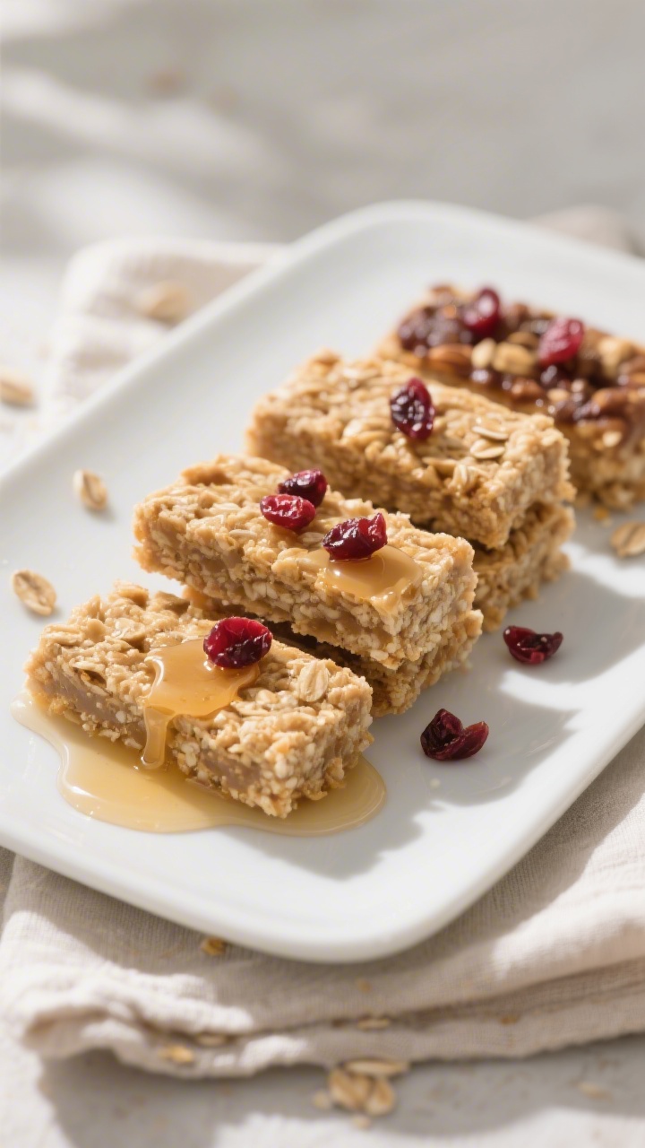 Final dish presentation: Beautifully plated almond butter oat bars arranged in neat rectangles on a 