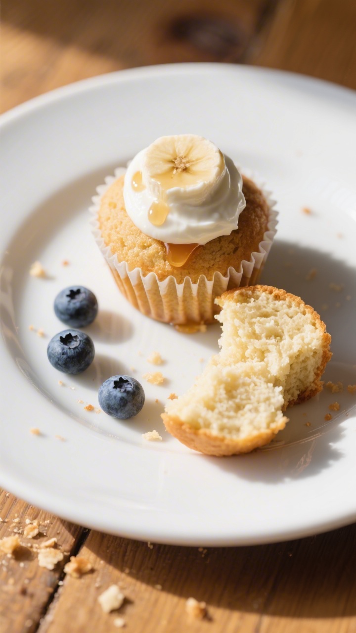 Final dish presentation: Beautifully plated toddler-friendly banana cupcakes topped with a petite do