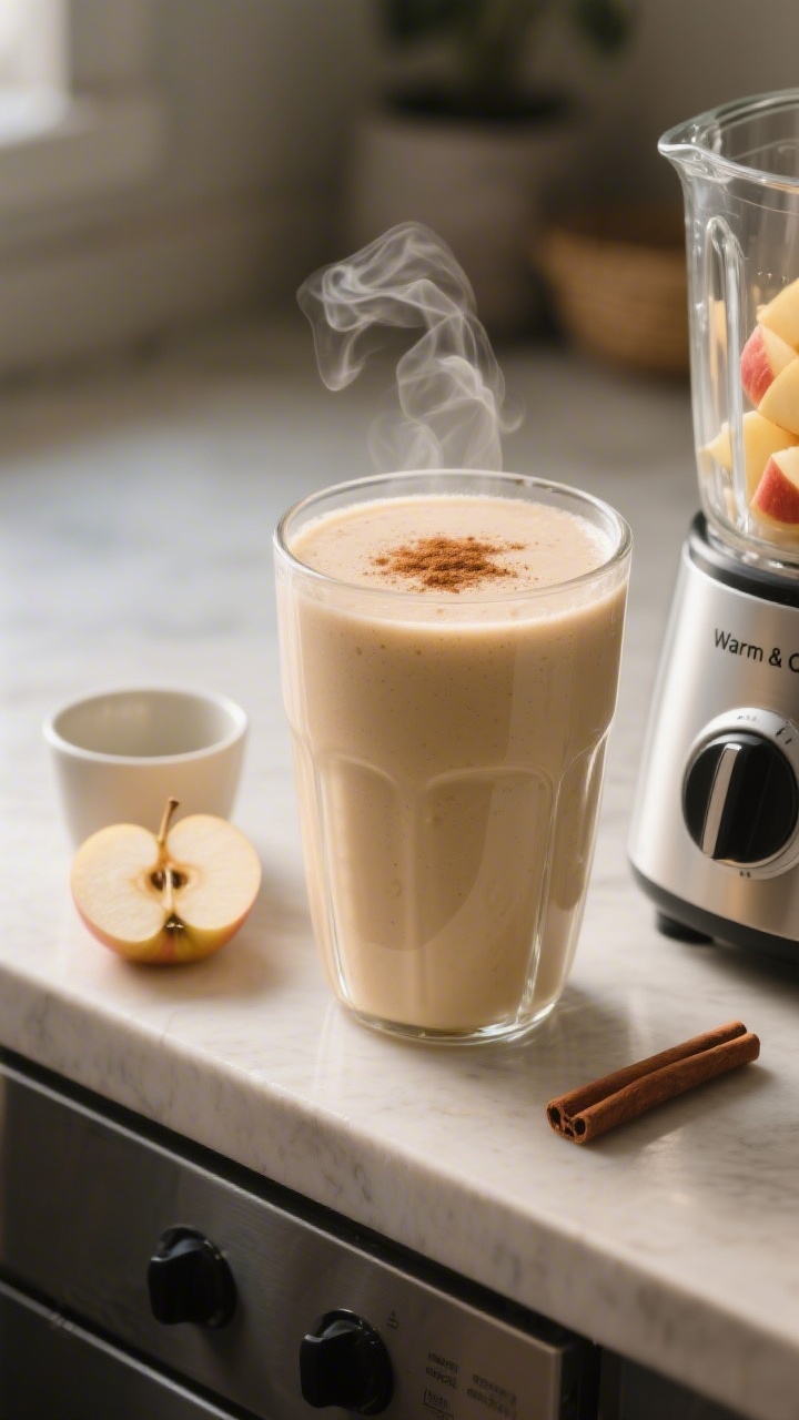 Process shot of the “Warm & Cozy” variation: lightly steamed apple pieces just blended into a lu