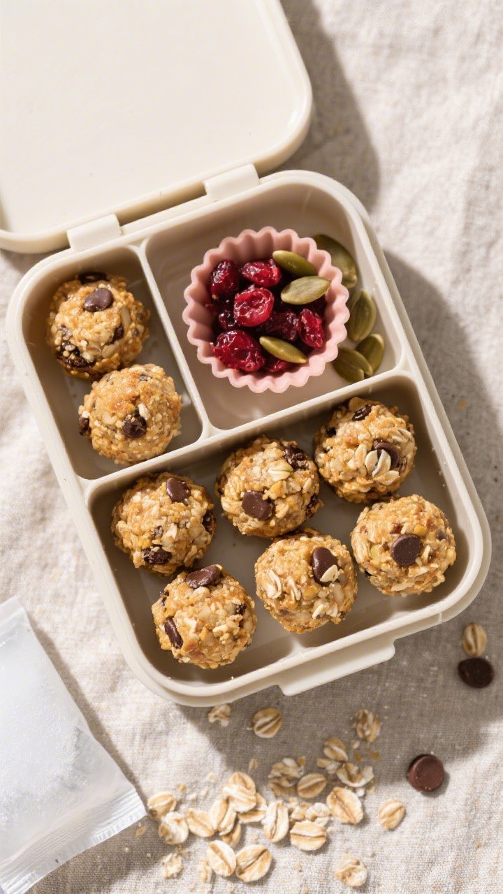 Tasty top view: Overhead shot of a lunchbox-ready presentation—8 to 10 sunflower butter oat balls