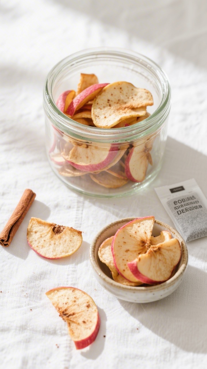 Tasty top view: Overhead shot of a wide, clear glass jar and a small ceramic bowl filled with baked