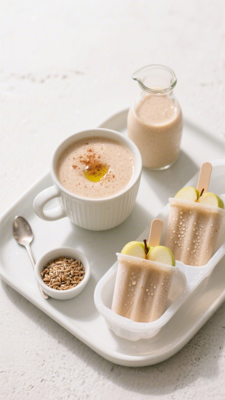 Tasty top view: Overhead shot of the finalized Apple Constipation Smoothie served two ways on a whit