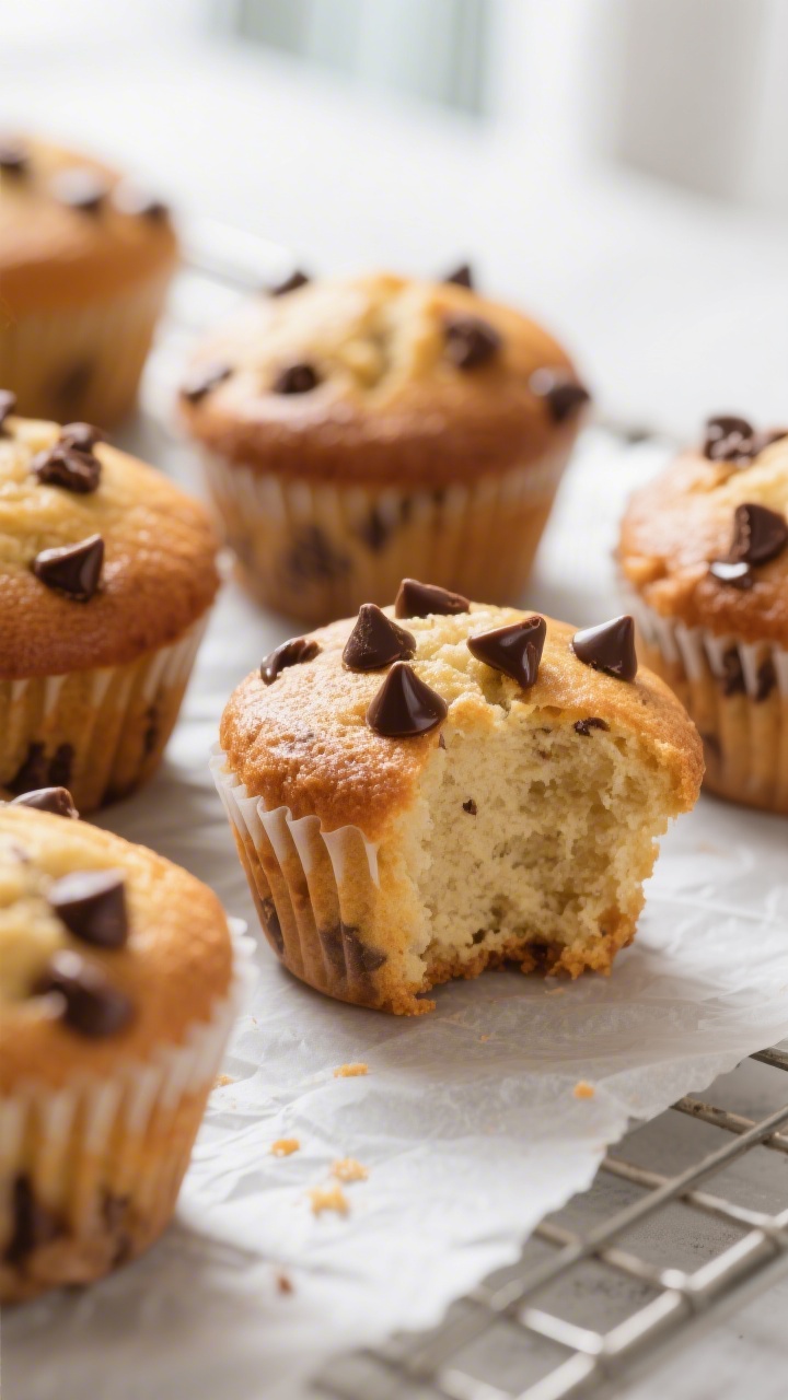 Close-up detail: Freshly baked mini chocolate chip muffins just out of the pan, warm and domed tops