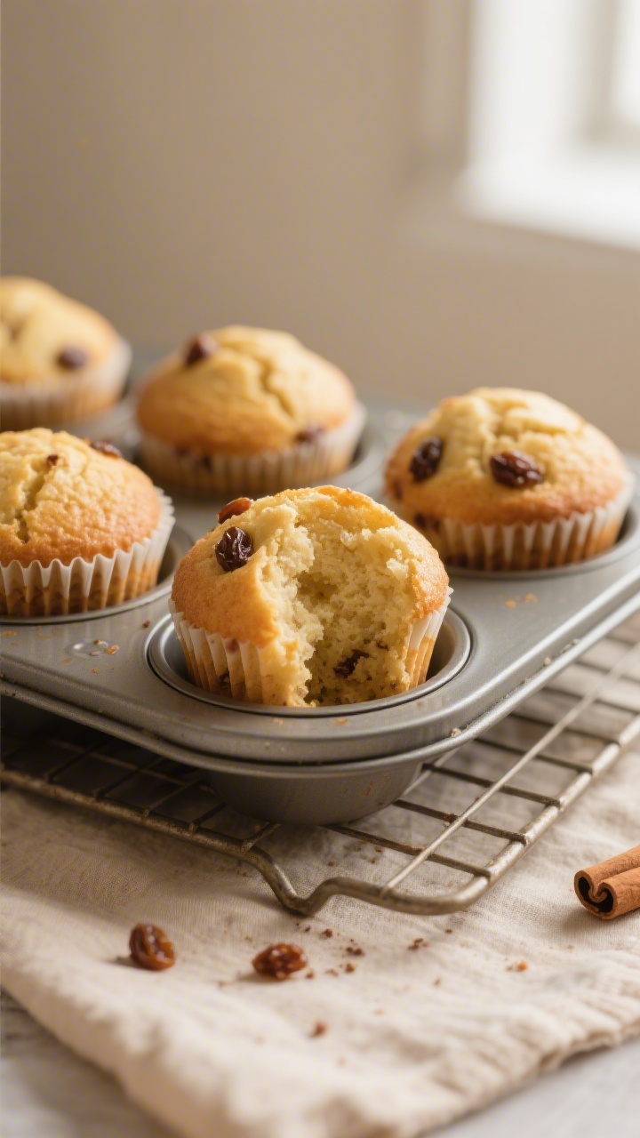 Close-up detail shot: freshly baked banana-apple mini cupcakes just out of the oven in a mini muffin