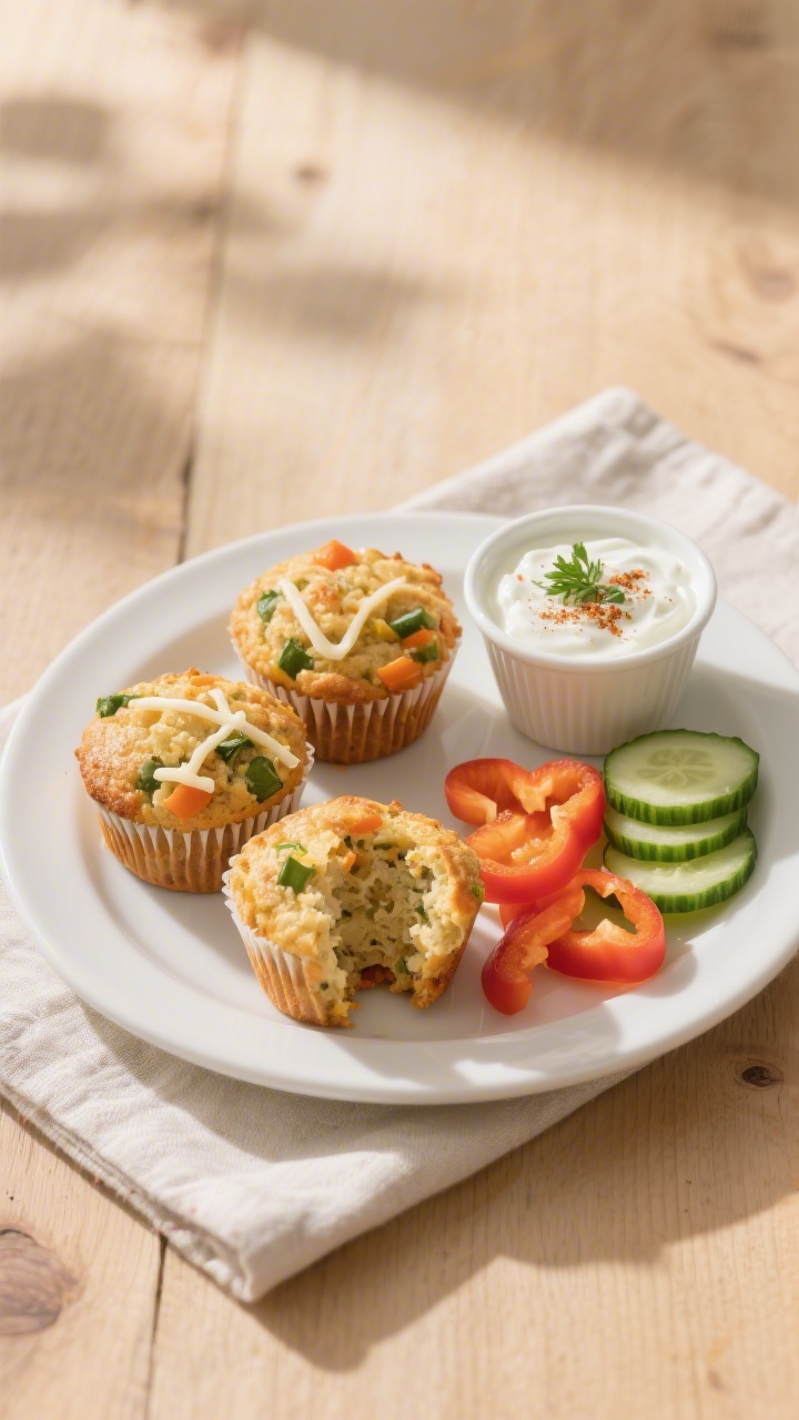 Final dish presentation: Beautifully plated toddler veggie muffins for lunchbox-ready serving—thre