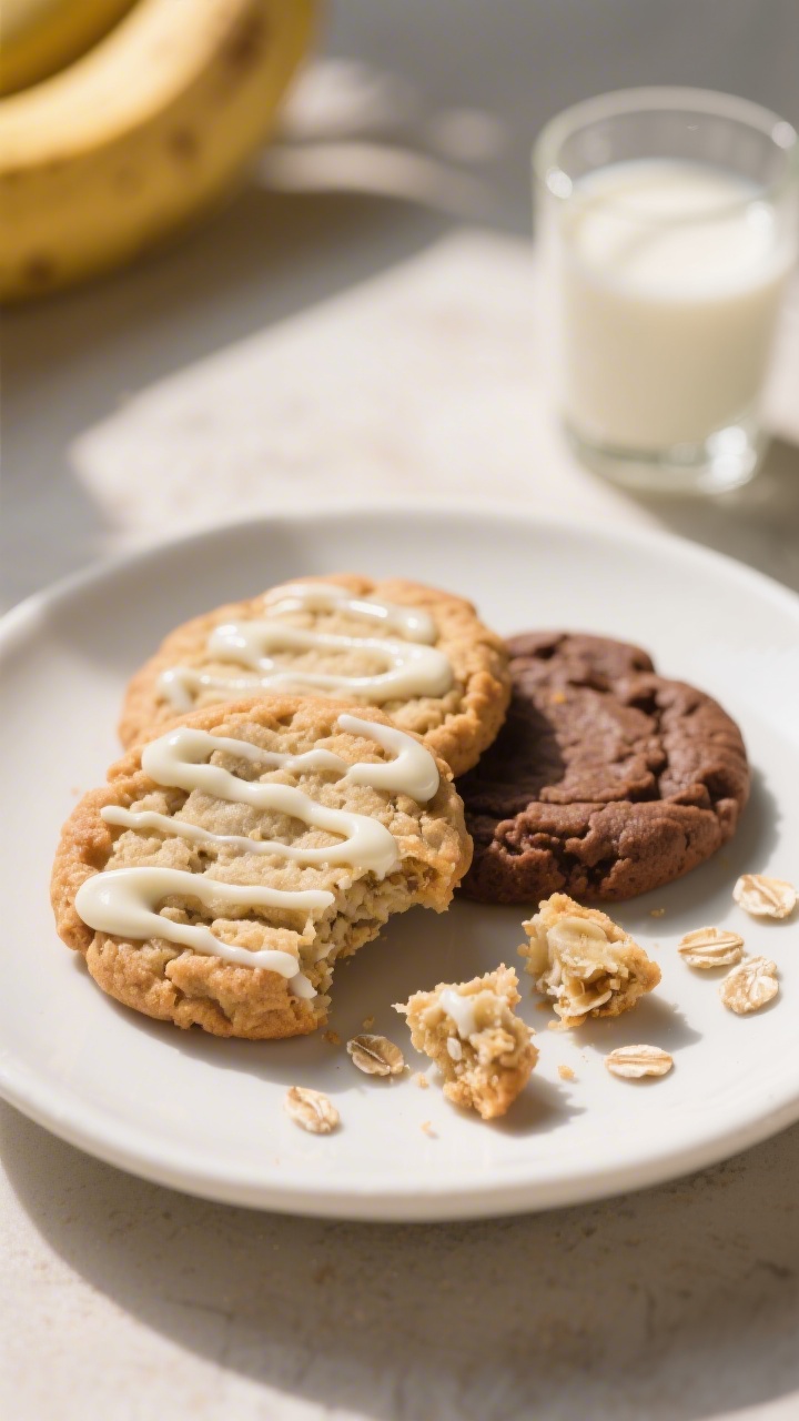 Final plated presentation: Beautifully plated toddler-friendly banana oat cookies on a small white c