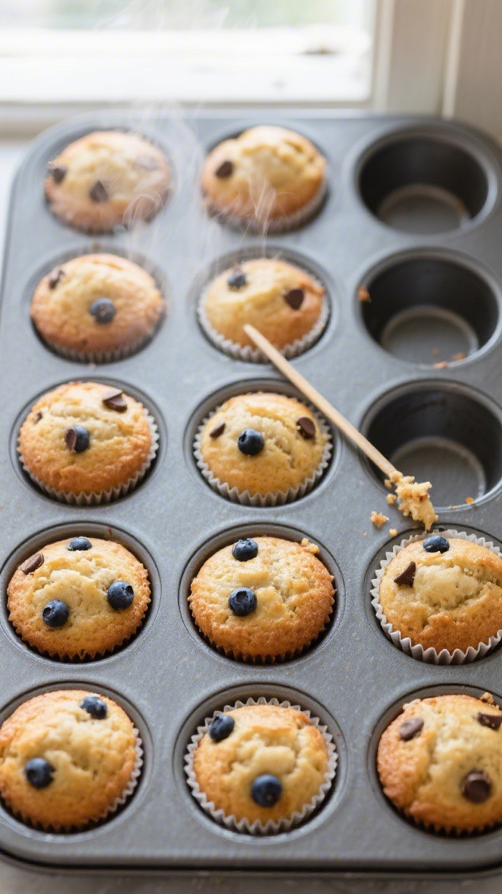 Tasty top view: Overhead shot of a 12-cup muffin tin filled with baked toddler banana muffins, each