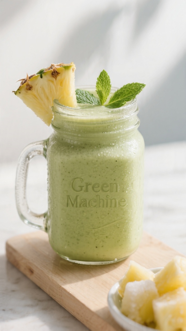 Final presentation: Beautifully presented “Green Machine” variation—smooth, pale-green spinach