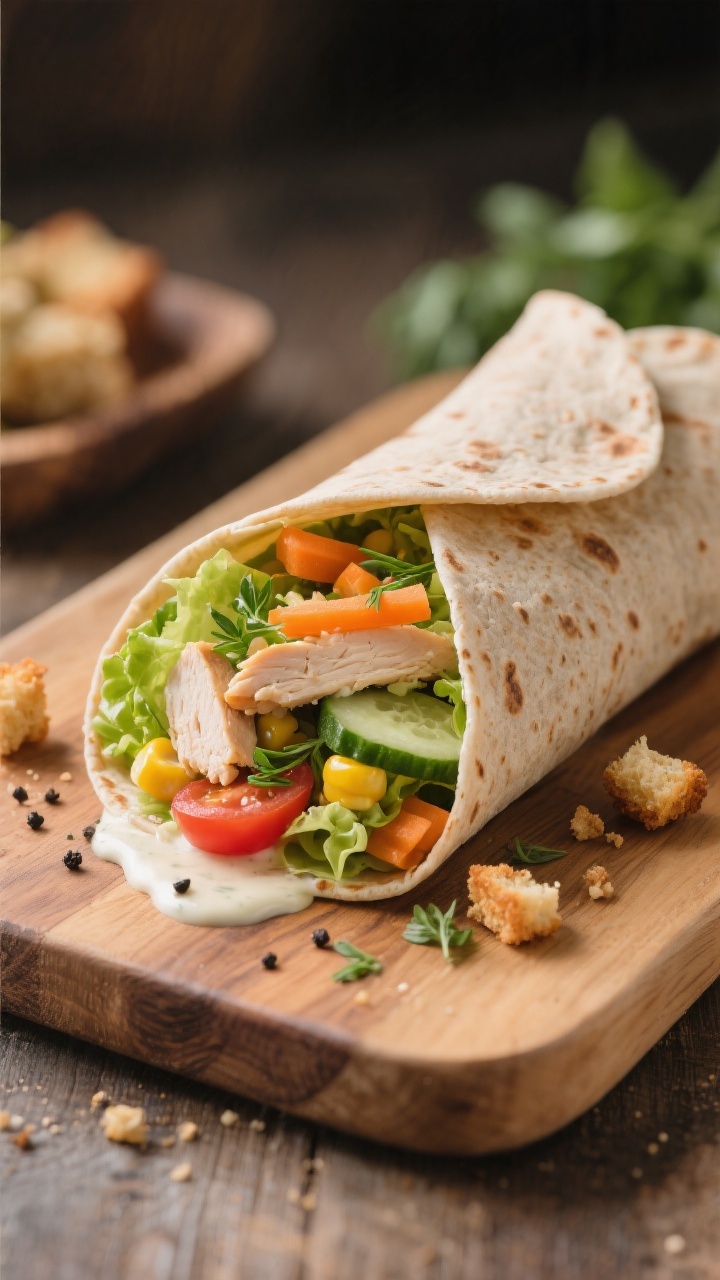 Final dish presentation: Family-friendly wrap format—whole-wheat tortilla wraps neatly sliced on a