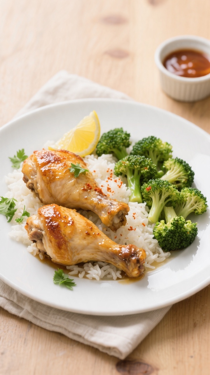 Final dish presentation: Restaurant-quality plated Easy Baked Chicken Thighs for Kids—two juicy th
